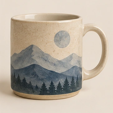 Twilight Mountains Mug, Blue gray painted stoneware